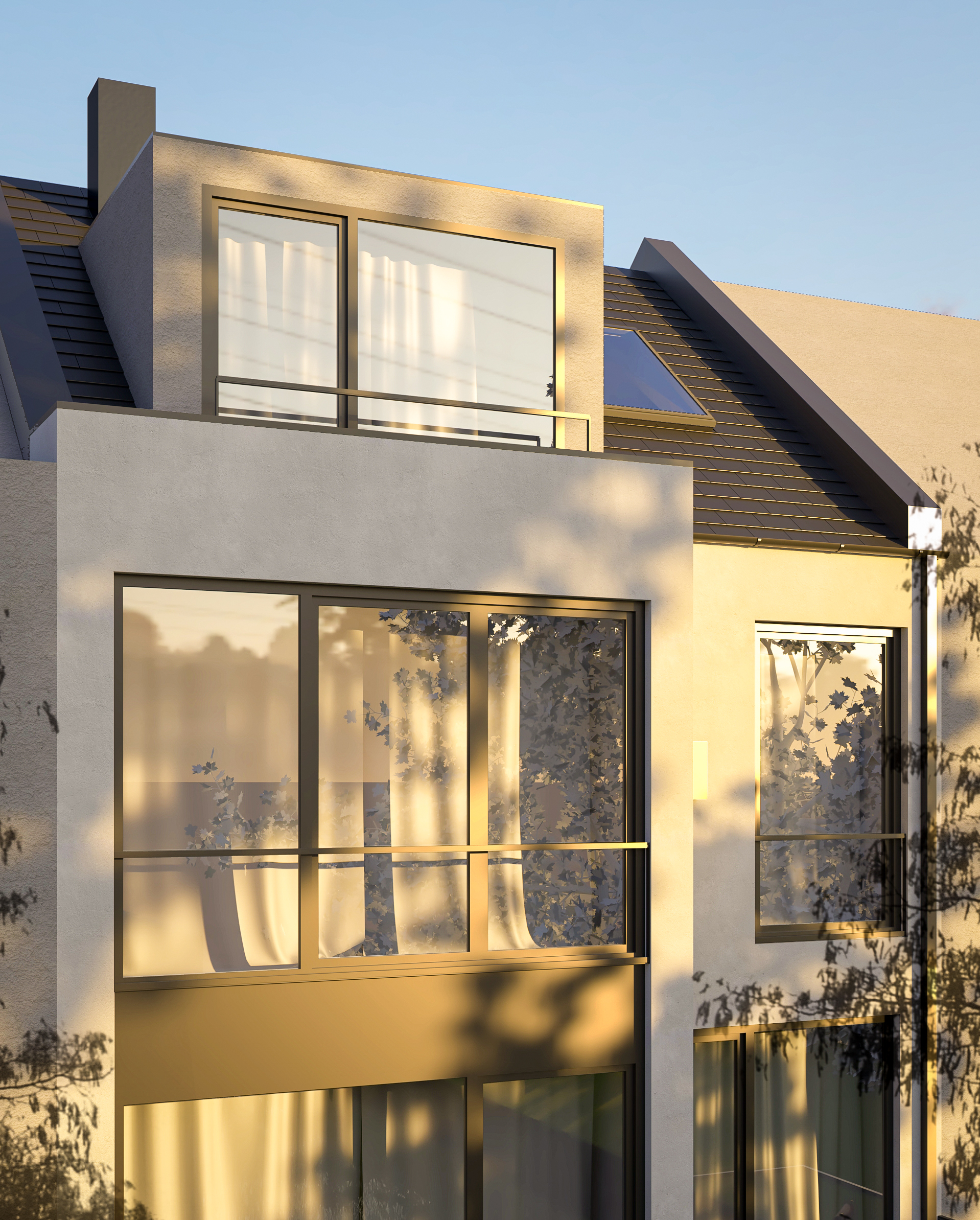 Die großflächige Verglasung - Neubau eines Einfamilienhauses in Köln-Mülheim.