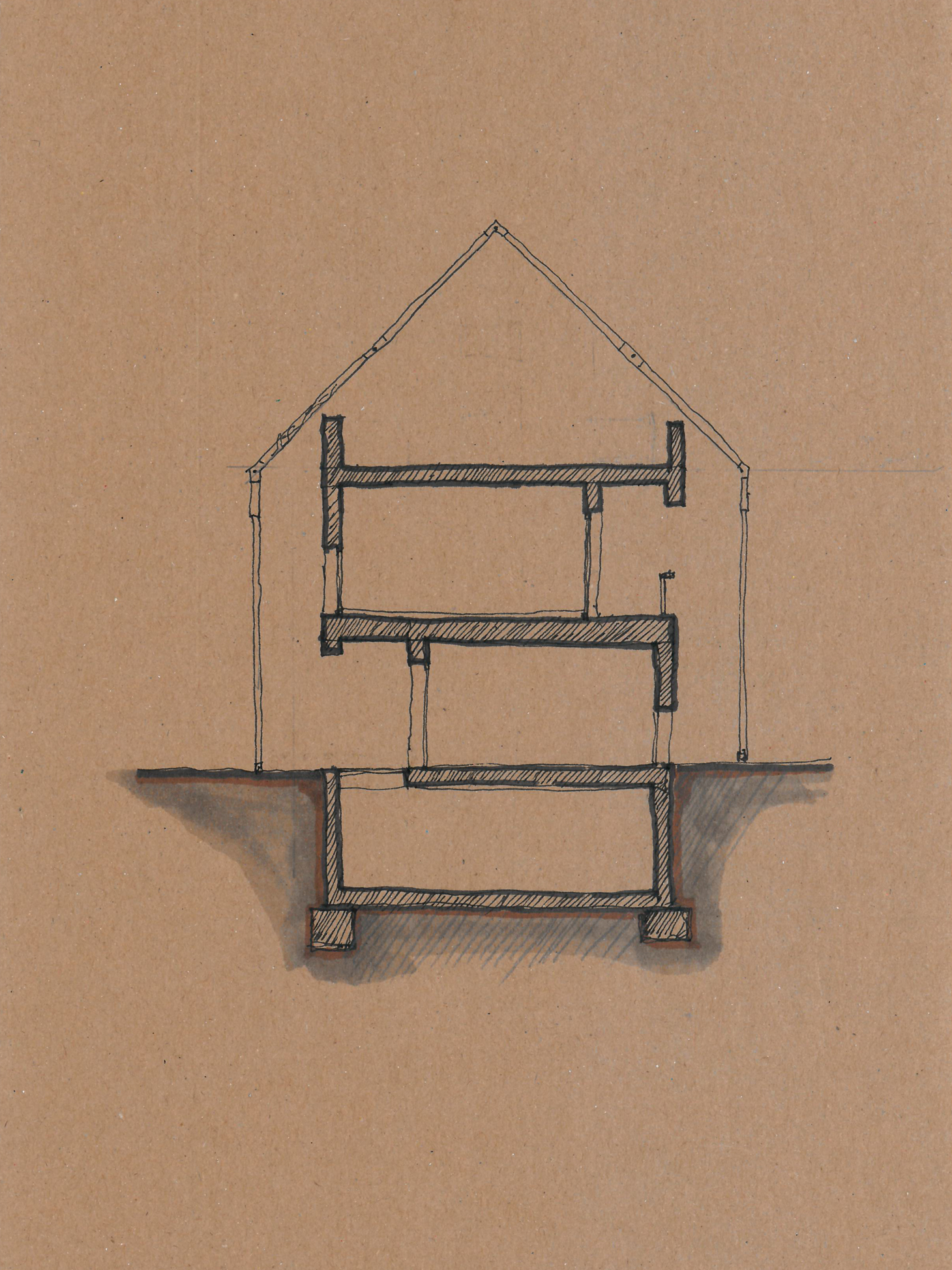 Schnitt - Wettbewerbsbeitrag Am Rotweg - Hofquartier in Stuttgart.
