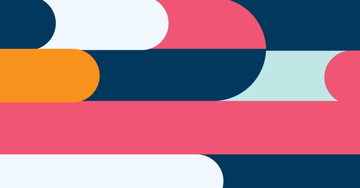 Blue, red, grey, and orange curved vectors displayed as a banner image