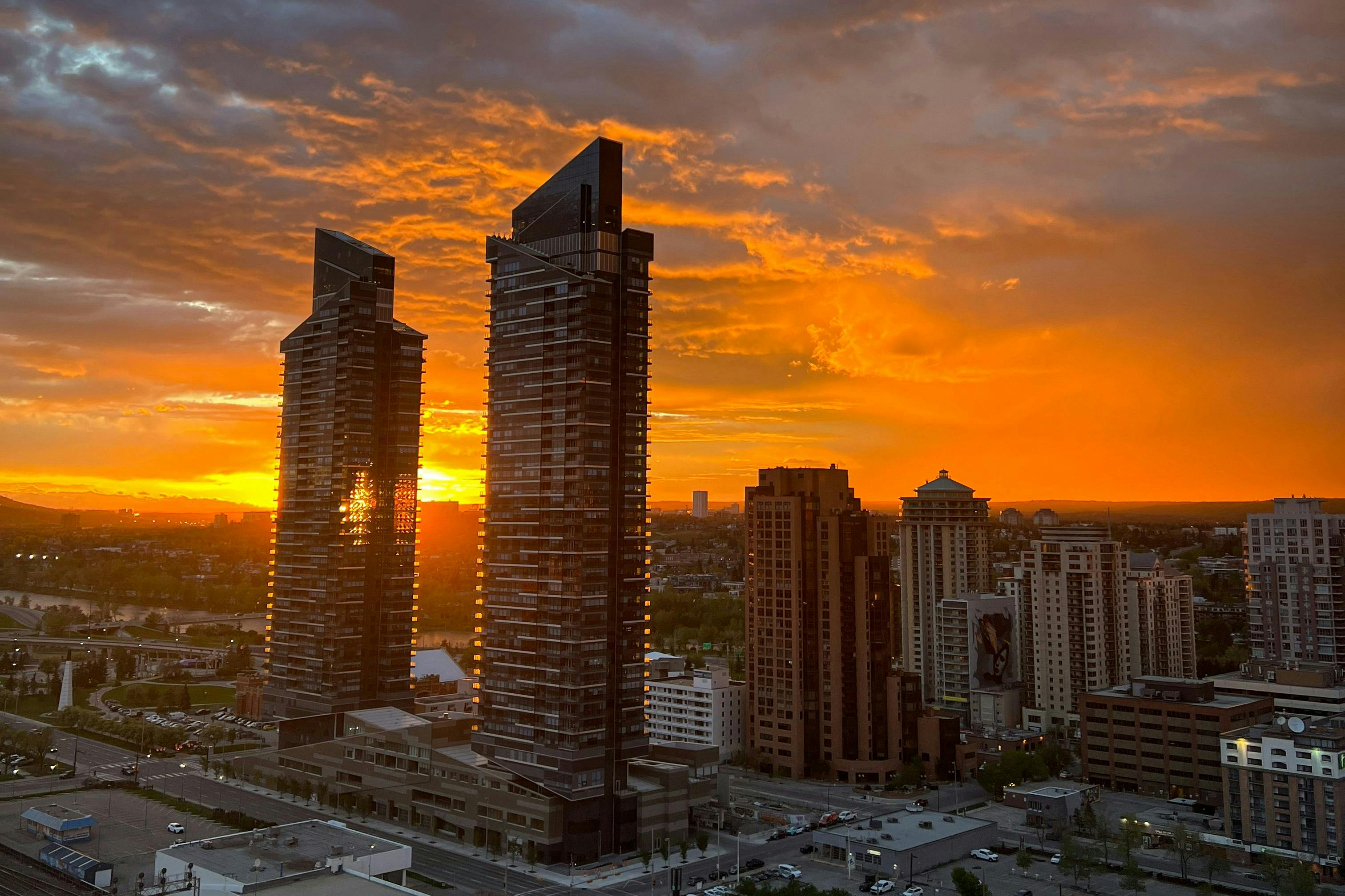 Sunset skyline in Calgary.