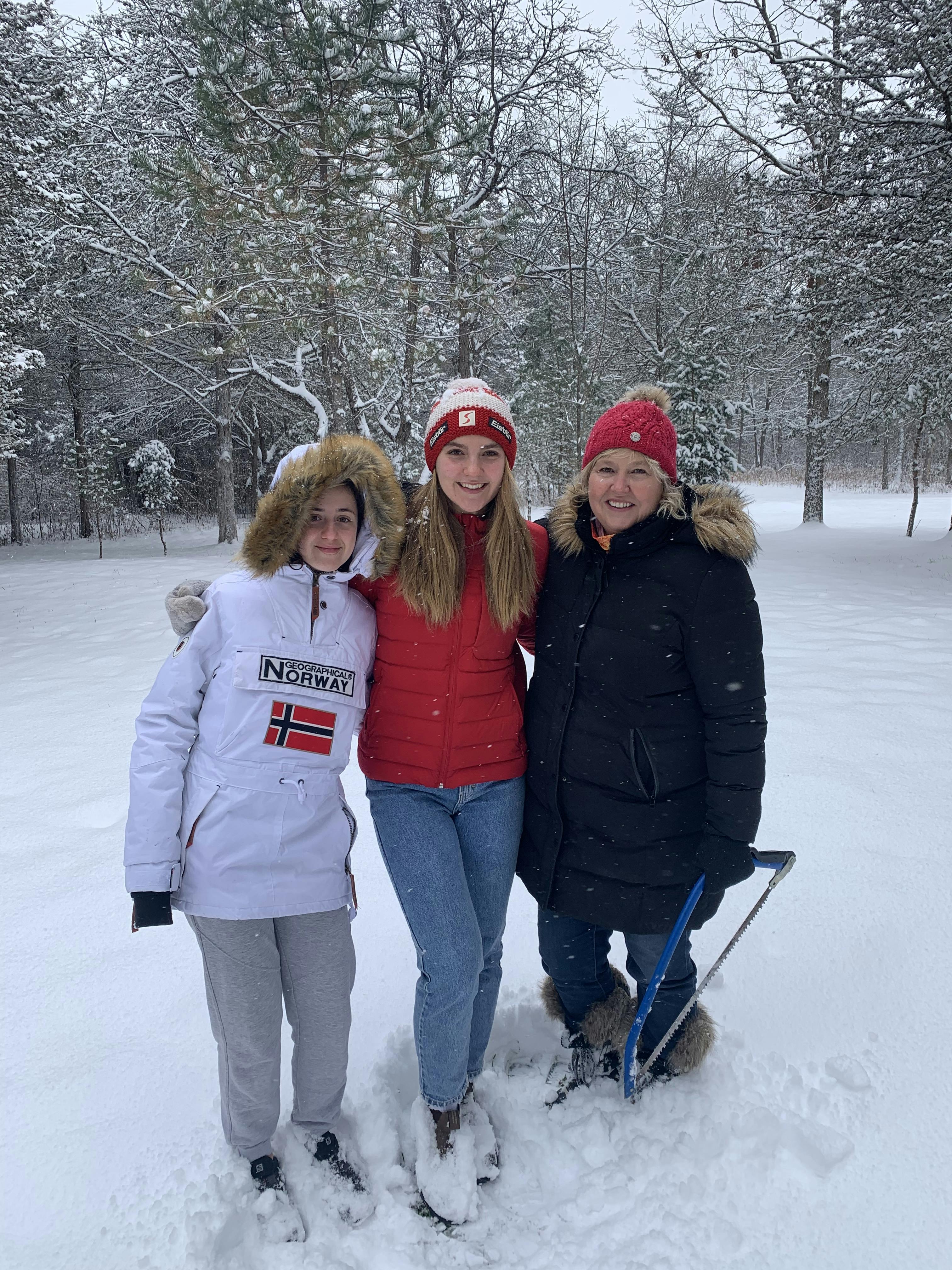 Homestay family enjoying first snow fall.