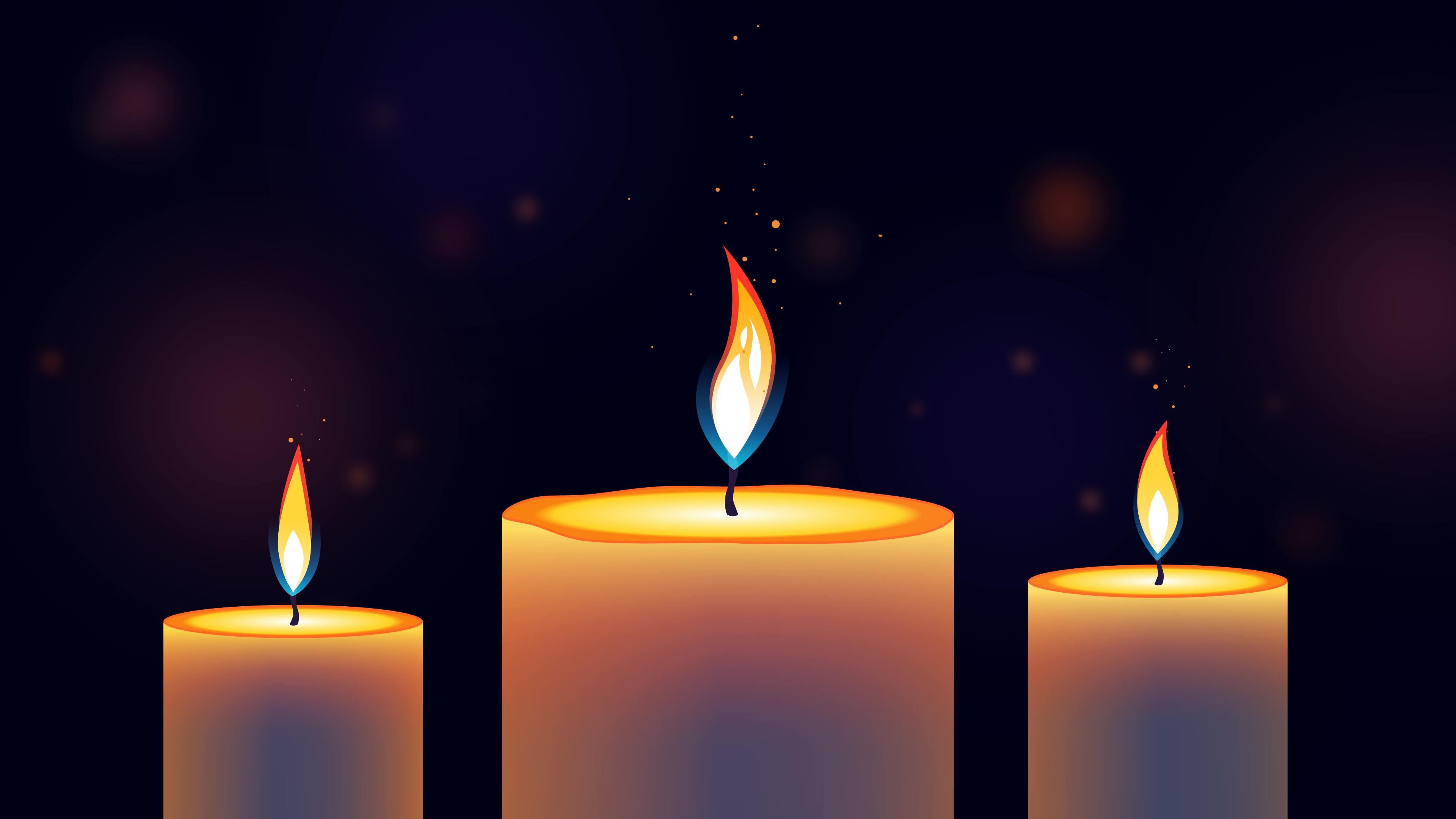 An illustrated graphic of three lit candles.
