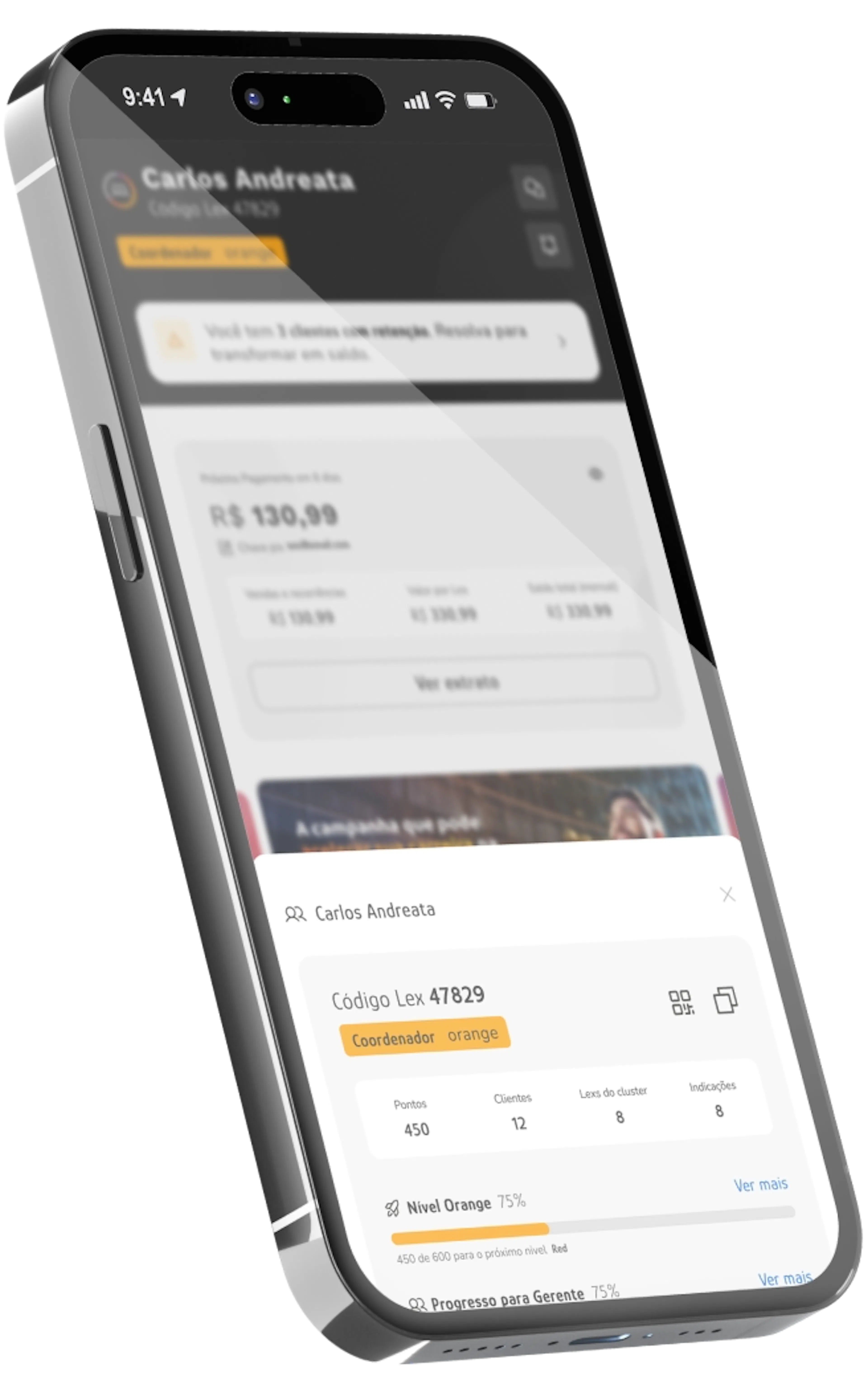 Imagem de um celular exibindo o aplicativo mobile da Alexandria