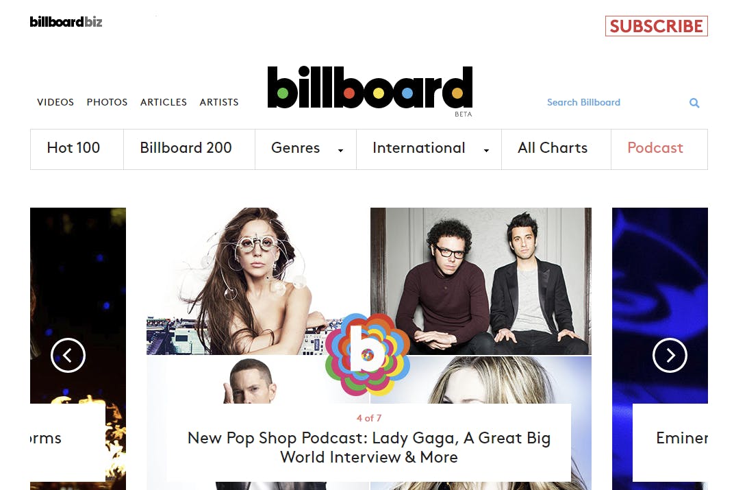 Billboard website screenshot.