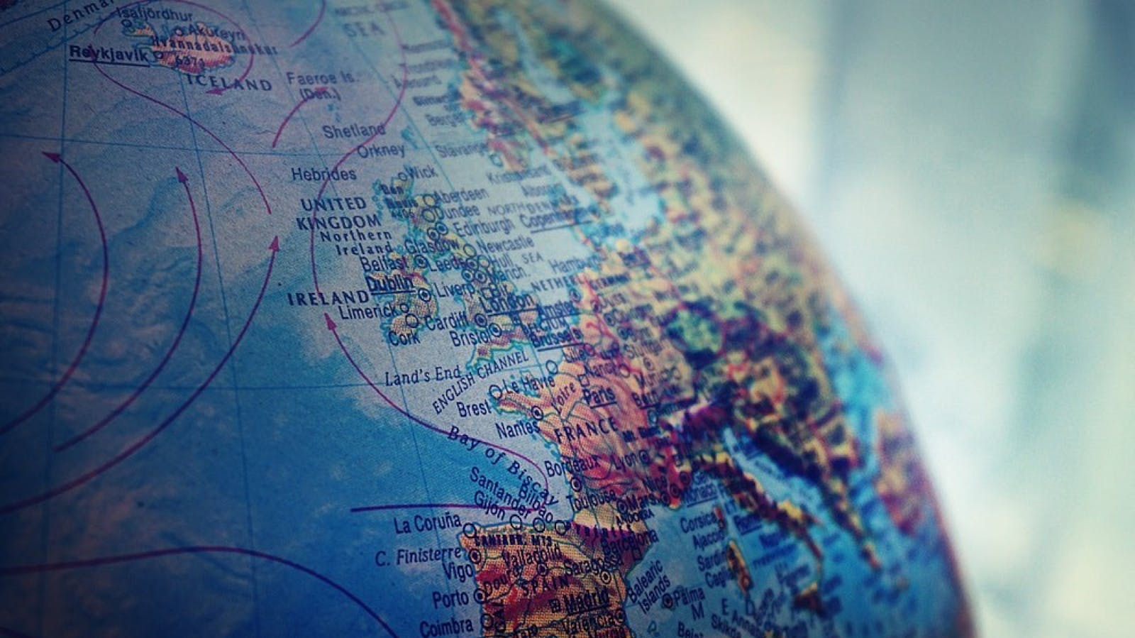 Side of the world map on a globe