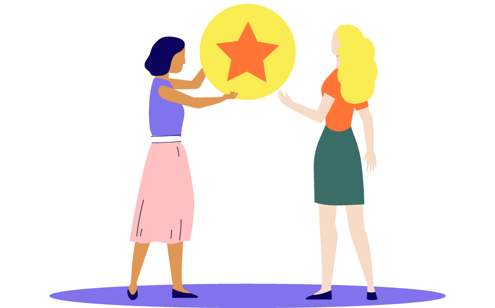 Colourful illustration of women holding up a yellow star