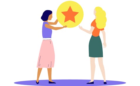 Colourful illustration of women holding up a yellow star