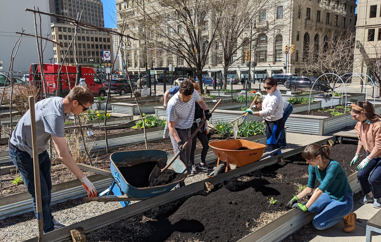 alfa employees working in a public garden