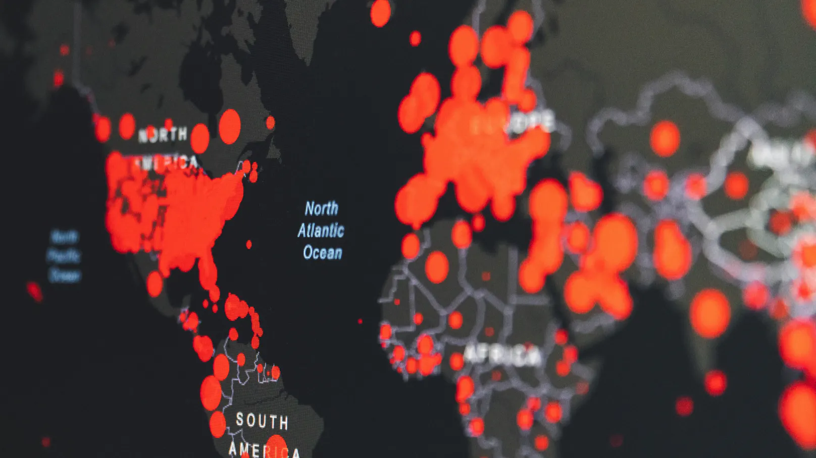 Map of the world with red circles of varying sizes