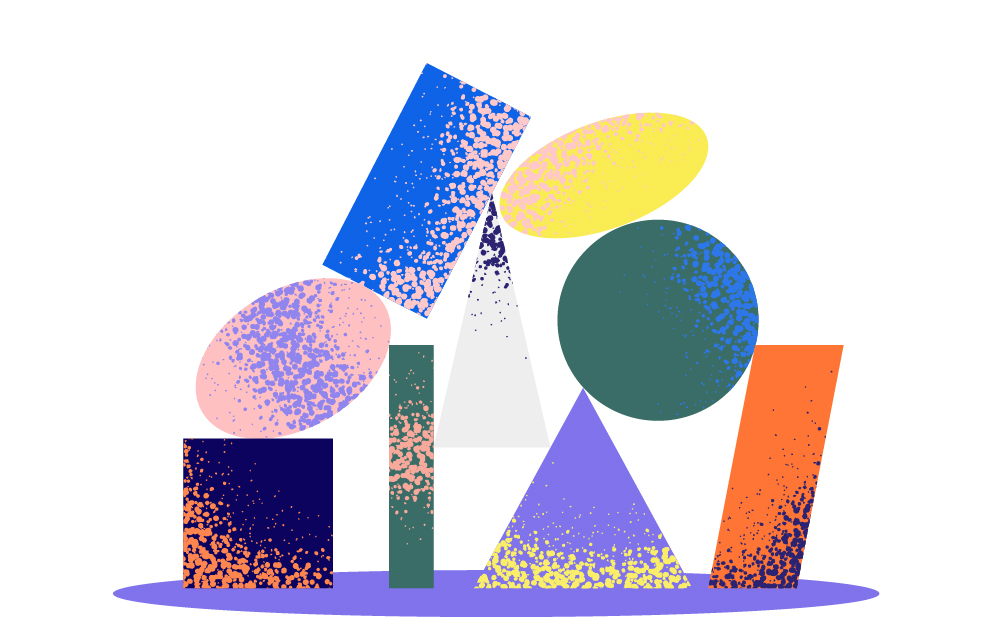 Colourful illustration of shapes in different colours and sizes