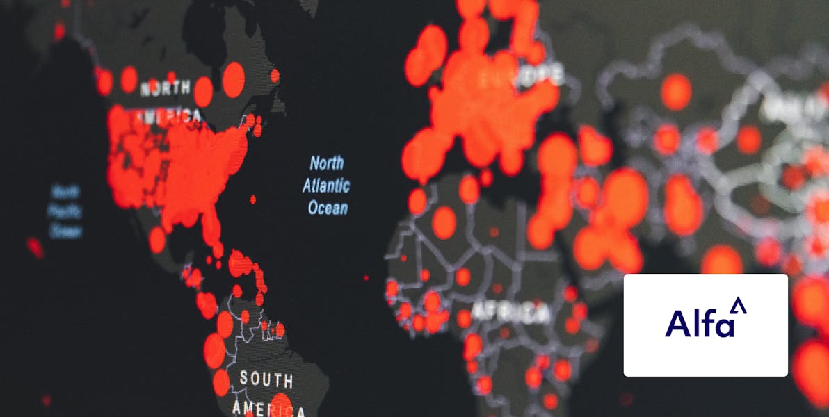 Map of the world with red circles of varying sizes