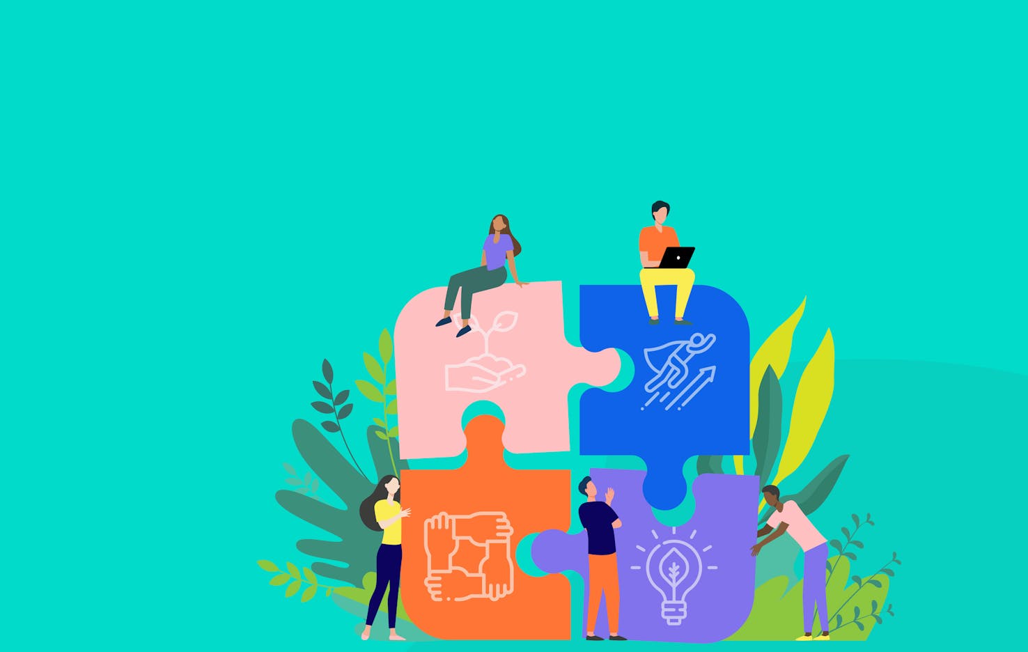 collage illustration of people working constructively