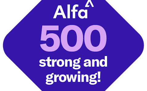 a badge saying alfa has reached 500 employees