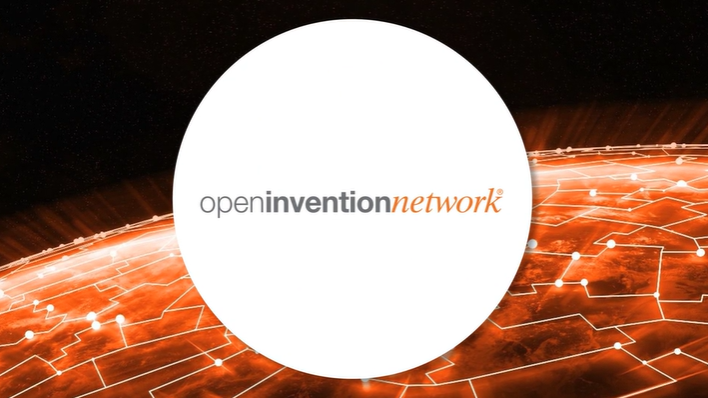 Open Invention Network logo in a white circle on an orange background