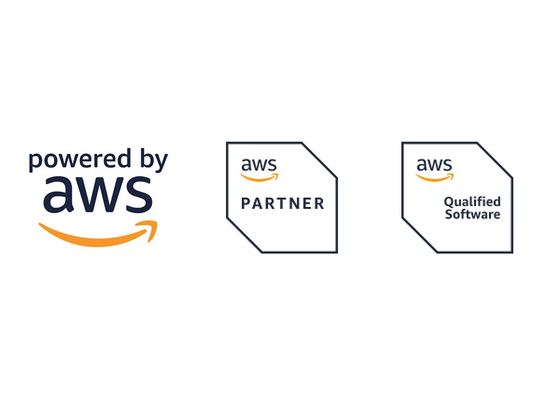 Powered by AWS logo and stamps for AWS partner and qualified store