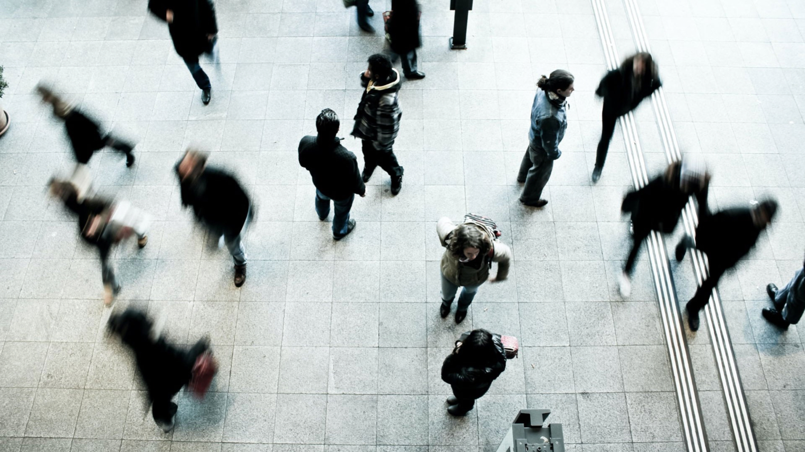 Time lapse of pedestrians walking from above