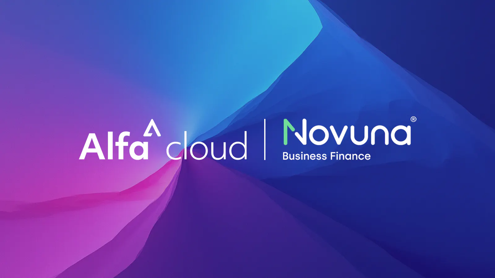 Alfa Cloud and Novuna Business Finance logos against a blue and purple background