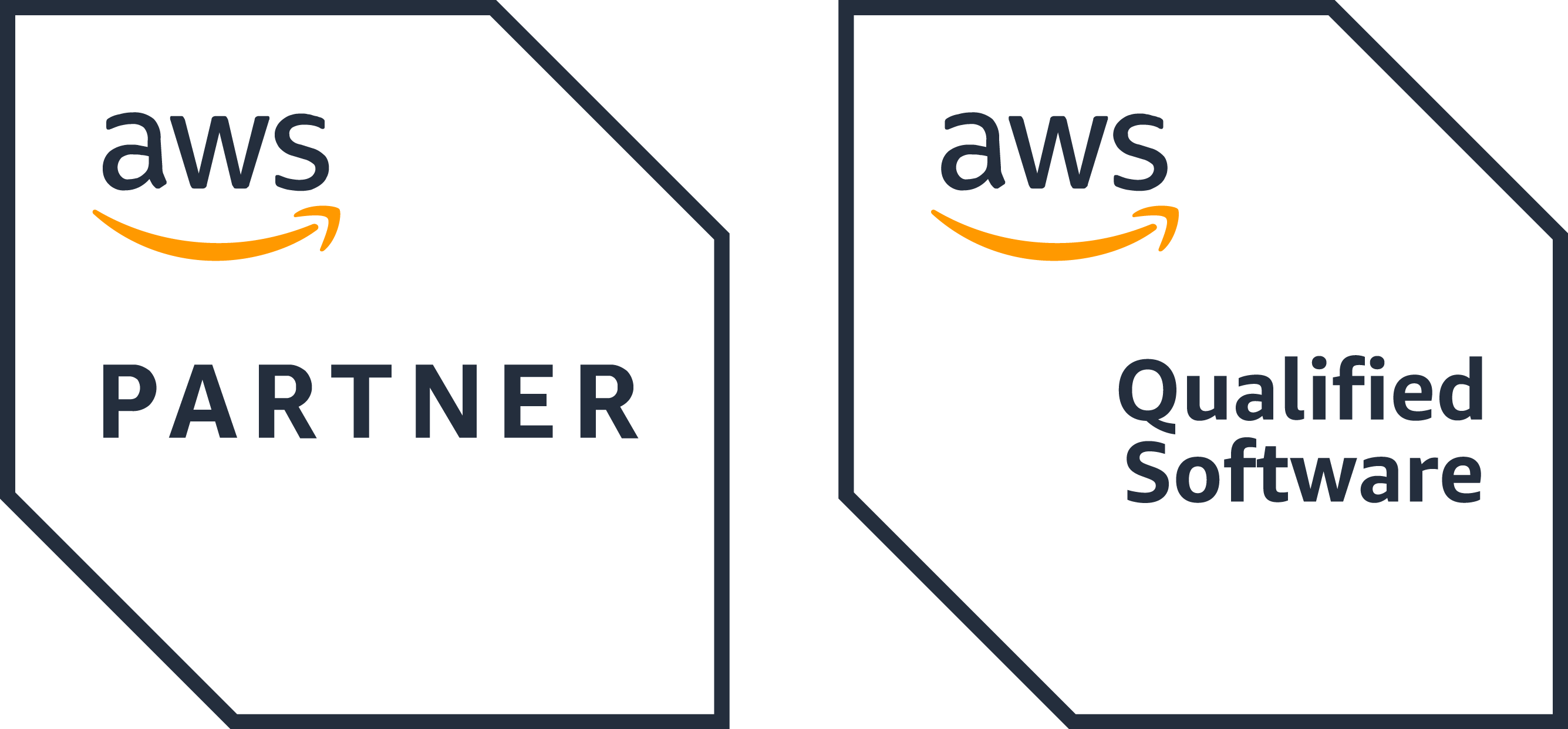 logos showing Partner and Qualified Software status for AWS