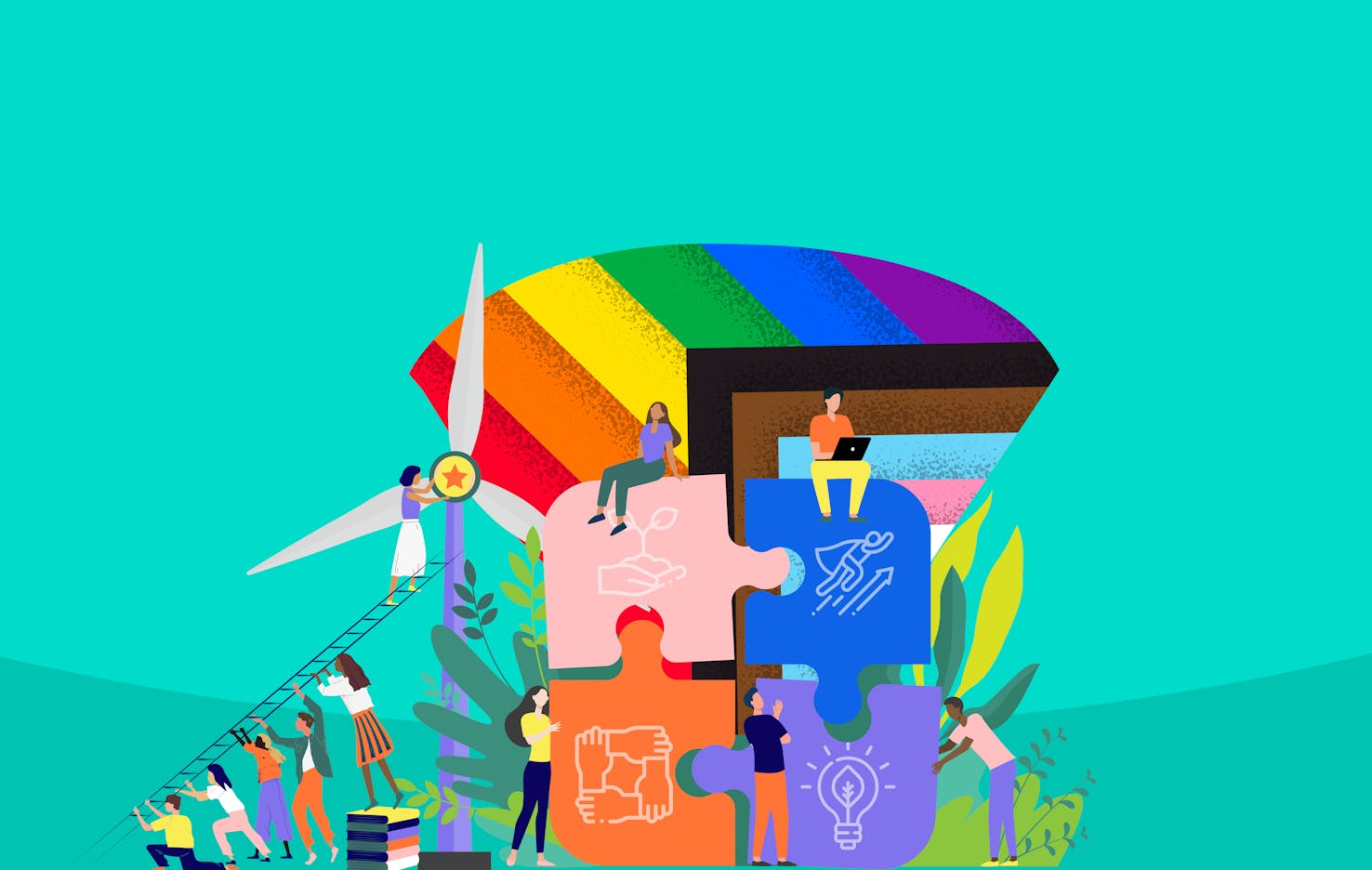 collage illustration of people carrying out ESG-related tasks