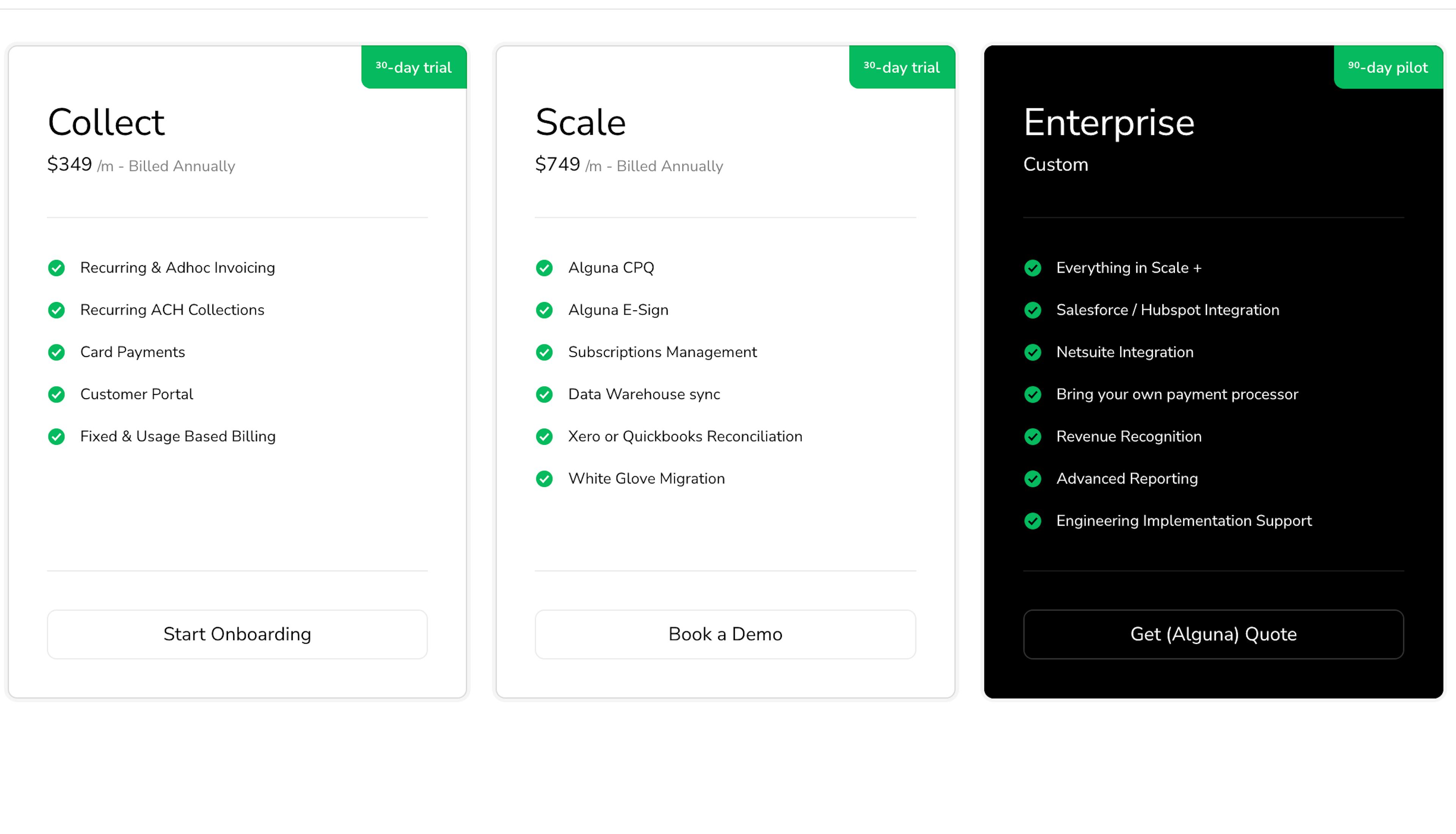 No code pricing pages