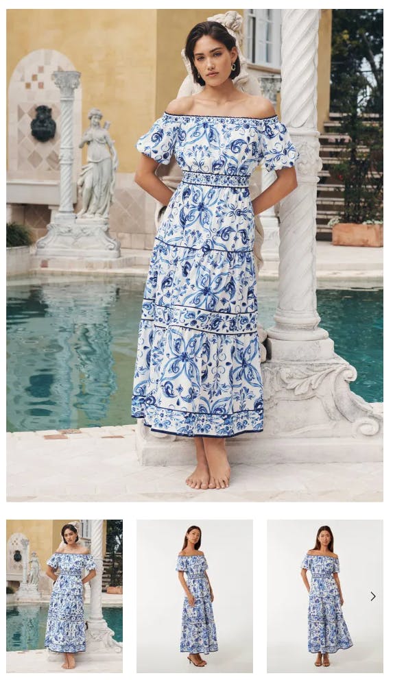Grid image of female model in summer dress