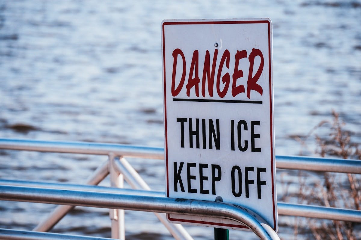 danger thin ice sign