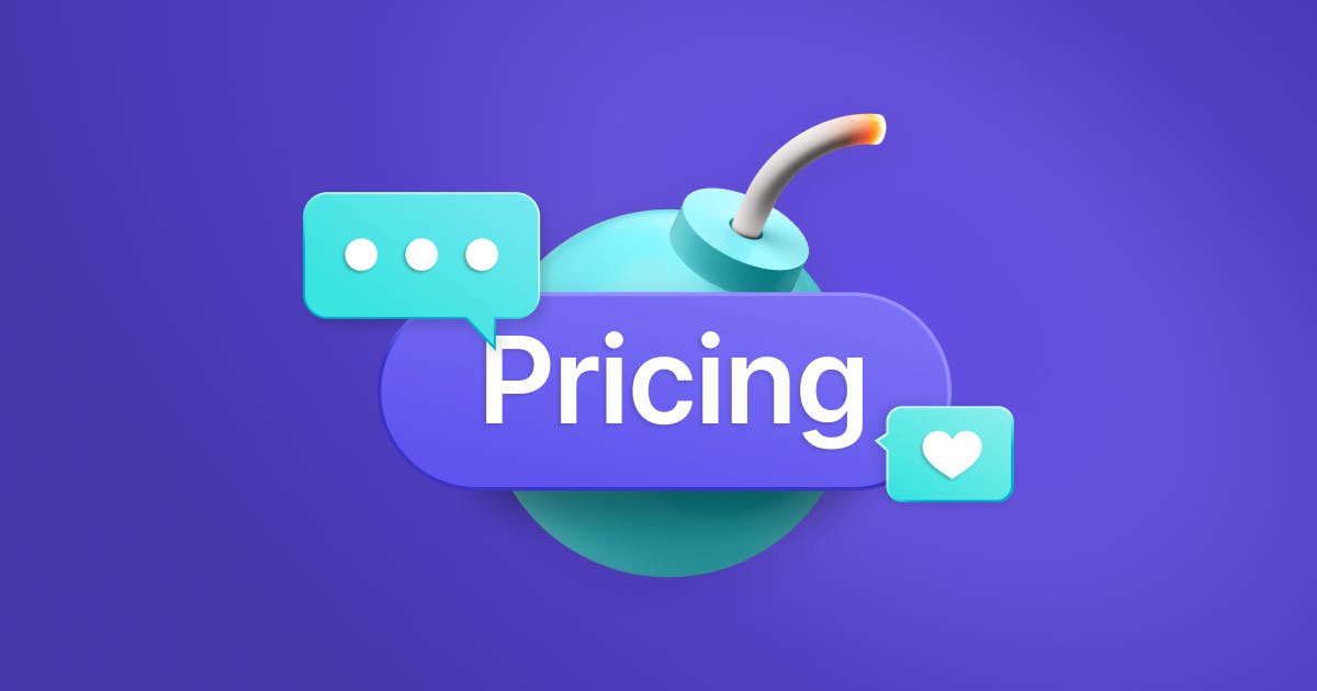 Blue bomb with purple Pricing text
