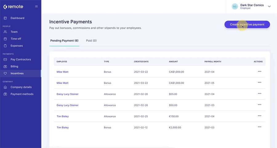 Remote paying custom incentives