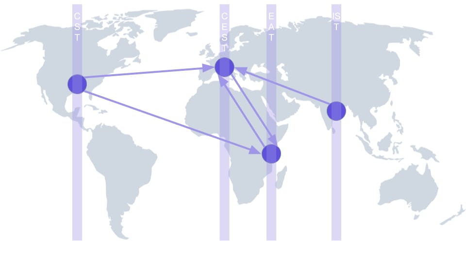 Gray world map with cities not using UTC