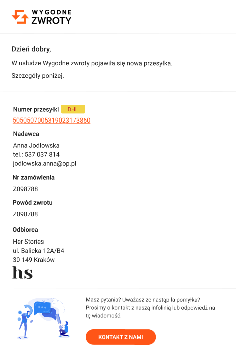 Powiadomienie o zwrocie do Twojego sklepu - Wygodne Zwroty