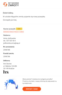 Powiadomienie o zwrocie do Twojego sklepu - Wygodne Zwroty