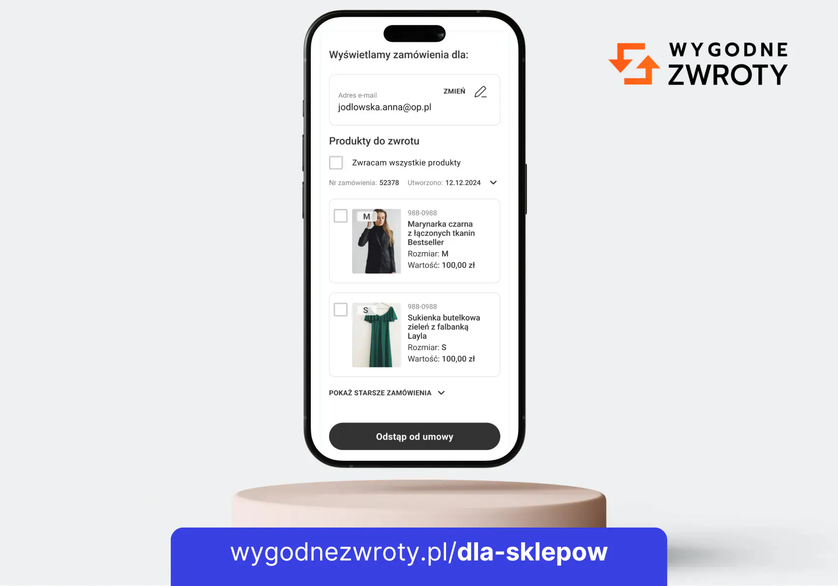 Odstąpienie od umowy na odległość - funkcja w usłudze Wygodne Zwroty