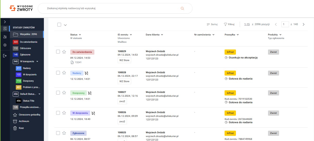 Wygodne Zwroty - aplikacja dla sklepów internetowych