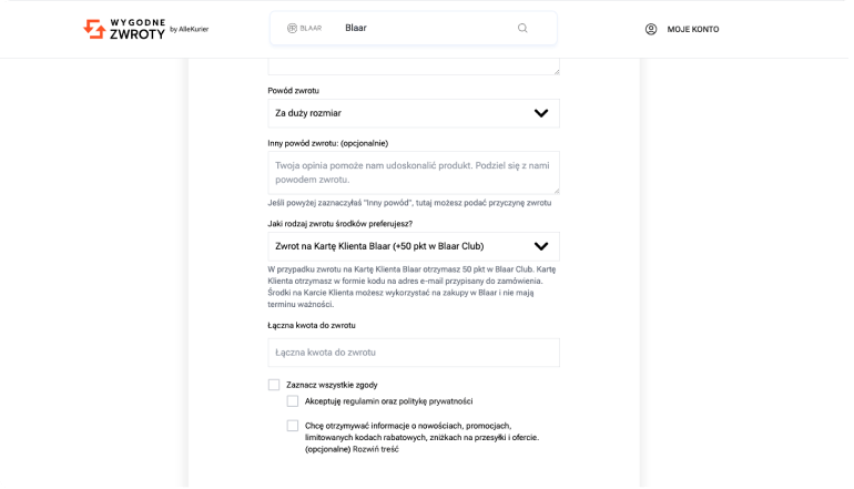 Blaar.pl - dodatkowe punkty za zwrot na kartę podarunkową