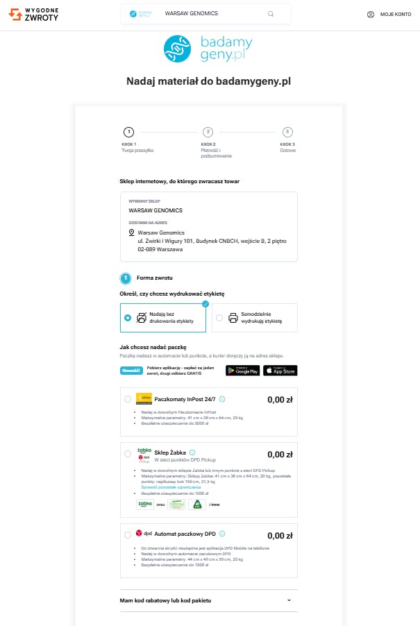 Badamy Geny - formularz Zwrotu Wygodne Zwroty