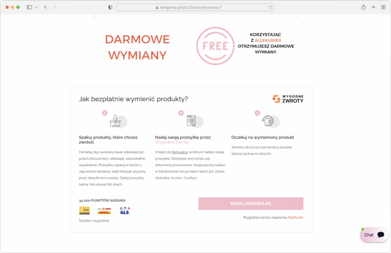 Bengshop.pl - zwrot lub wymiana towaru (do wyboru)