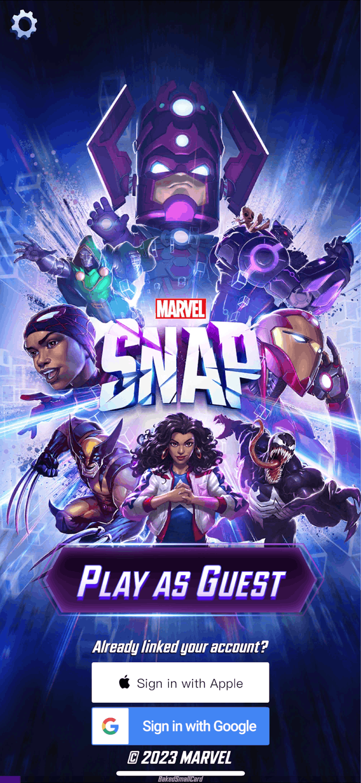 First screen a new user sees after downloading Marvel Snap.