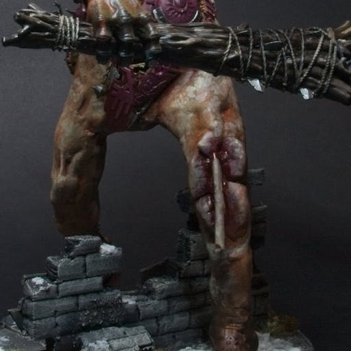 The front left leg of the gargant has some bone sticking out, bloodied and raw.