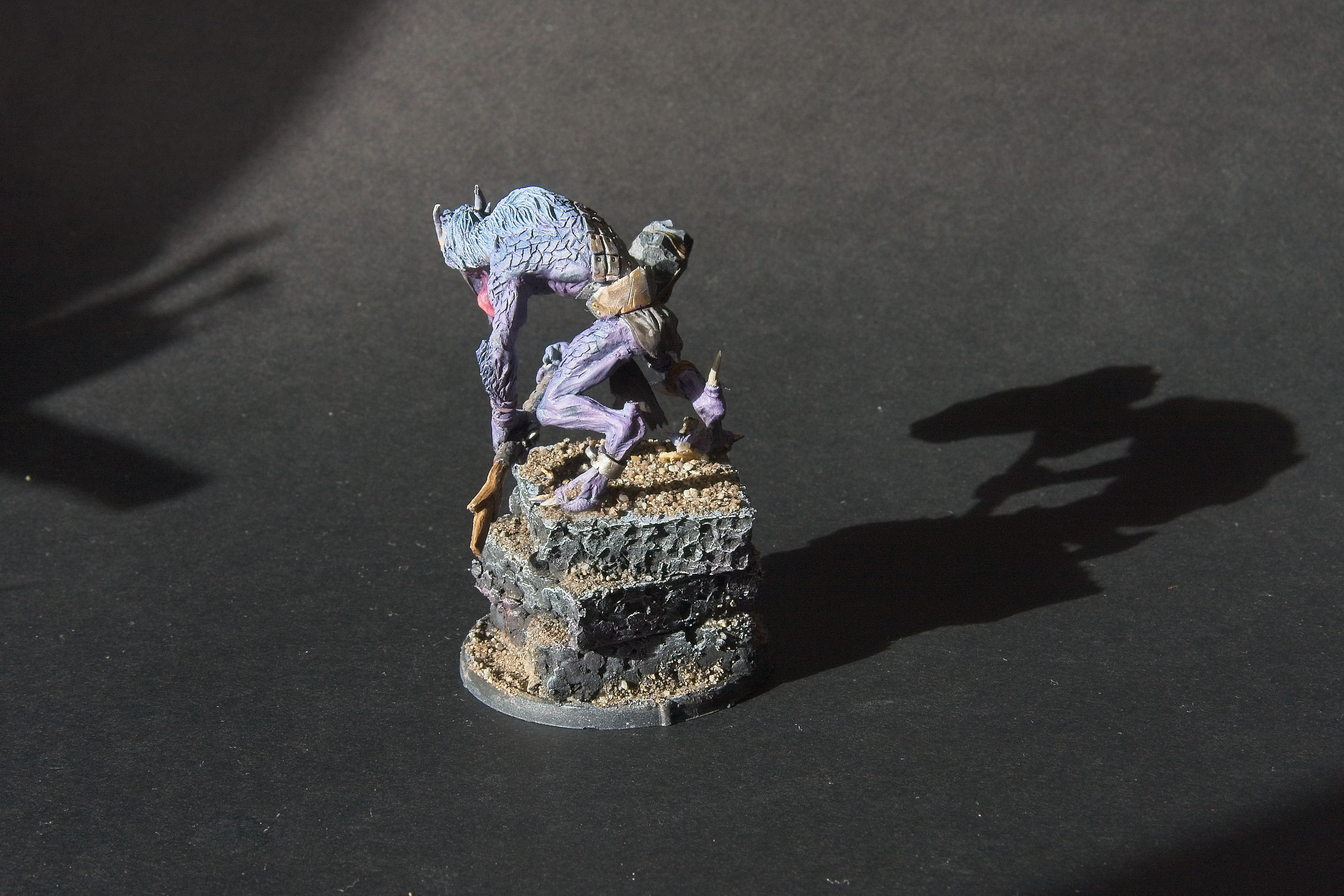 He perches on top of a slab of stone