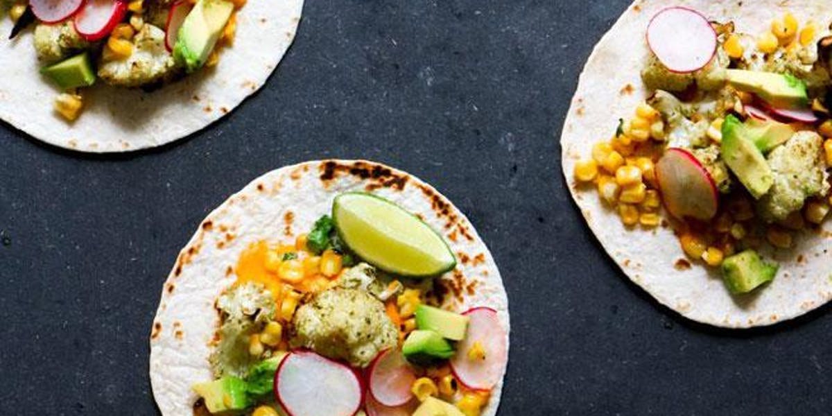 cauliflower taco with nacho sauce