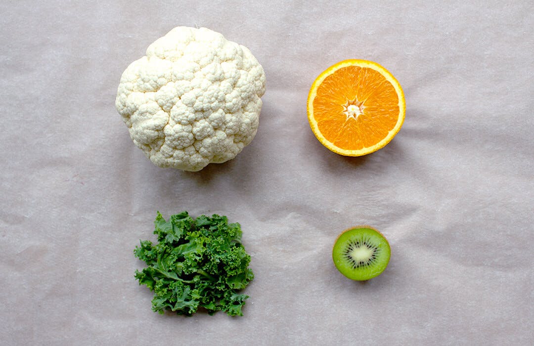 cauliflower kale kiwi orange