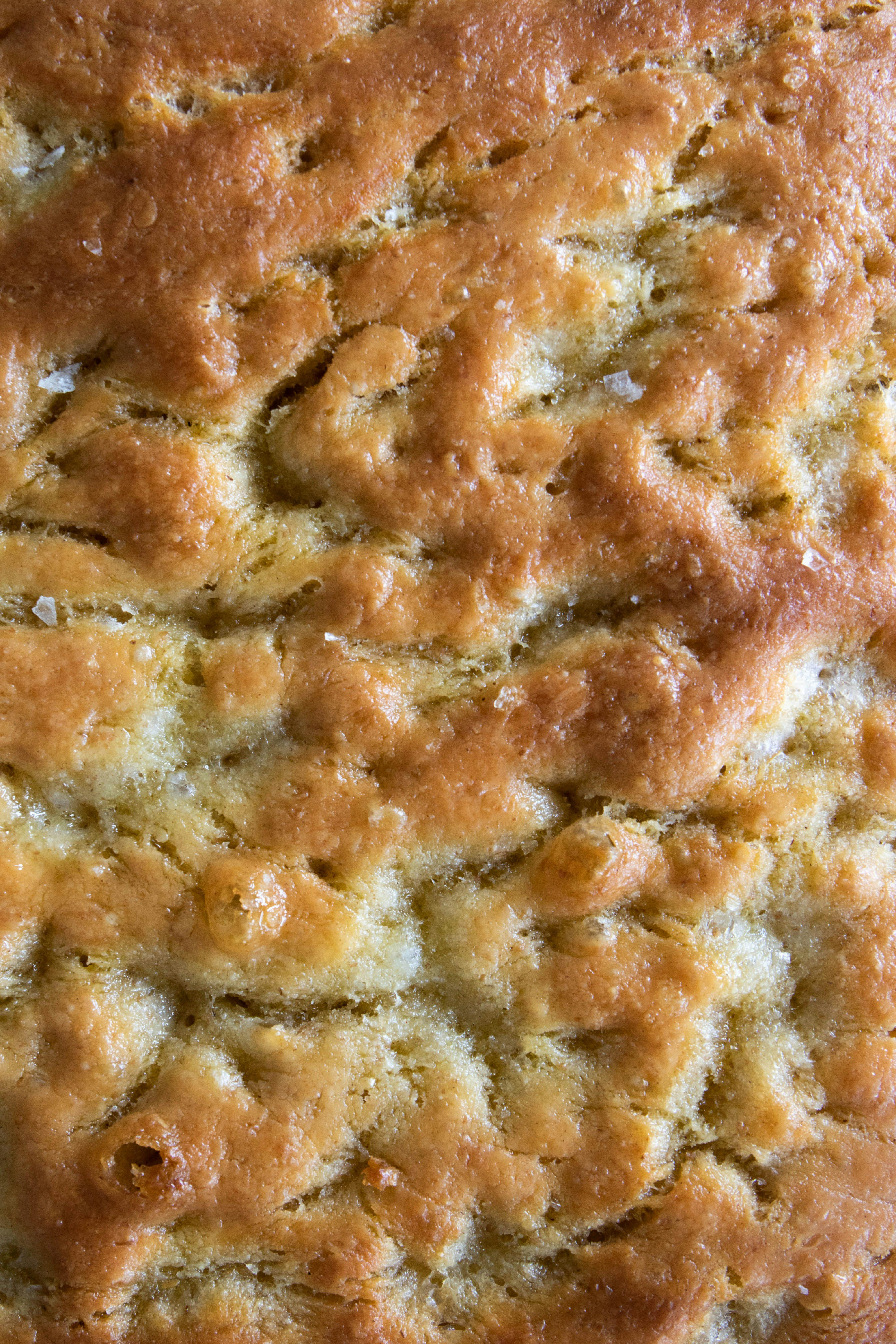 close shot of focaccia