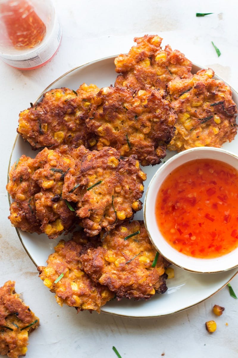 fritters and a dipping sauce