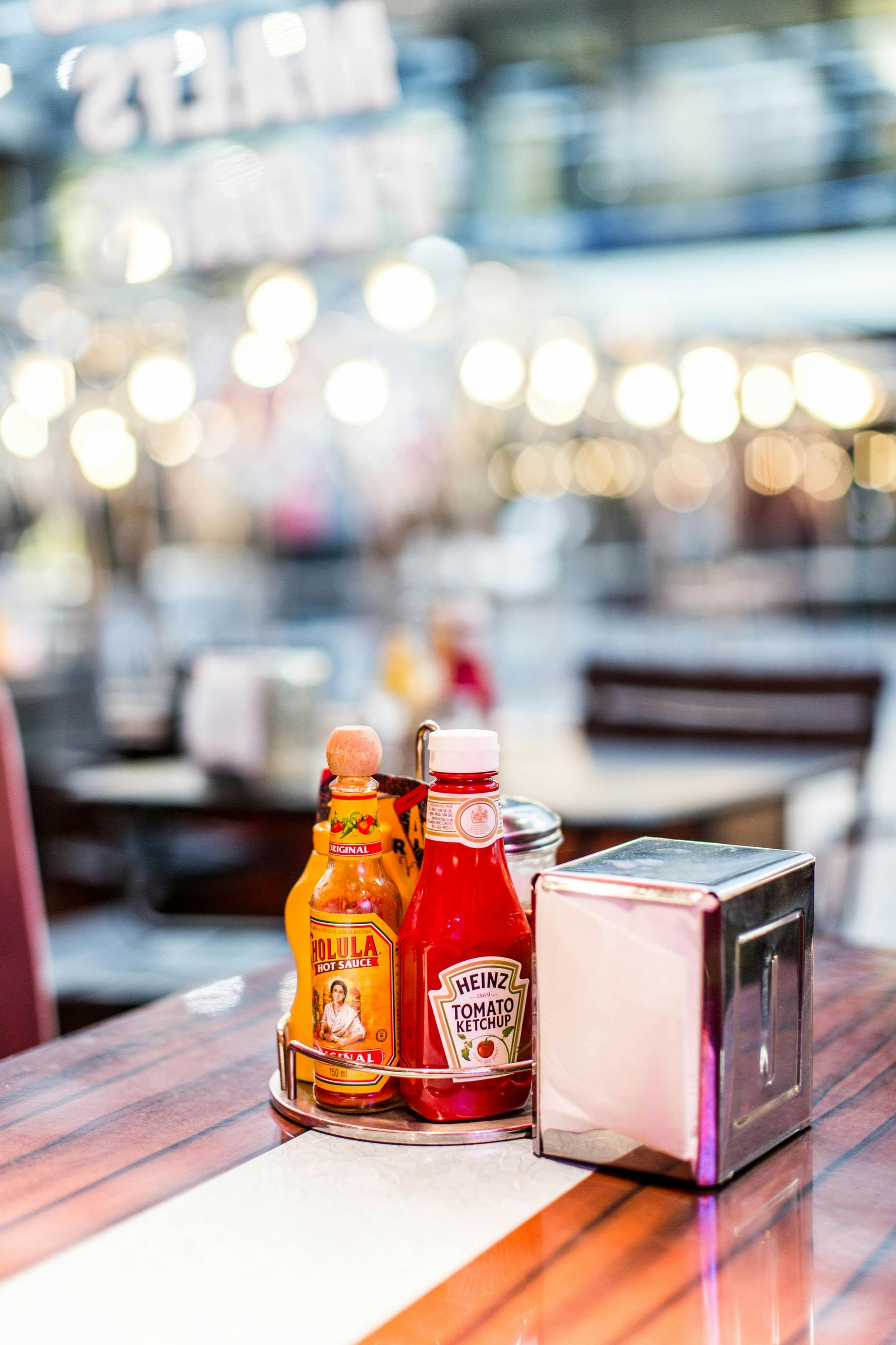 a selection of sauces in a restaurant