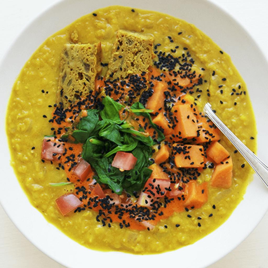 bhaji daal in bowl with fork