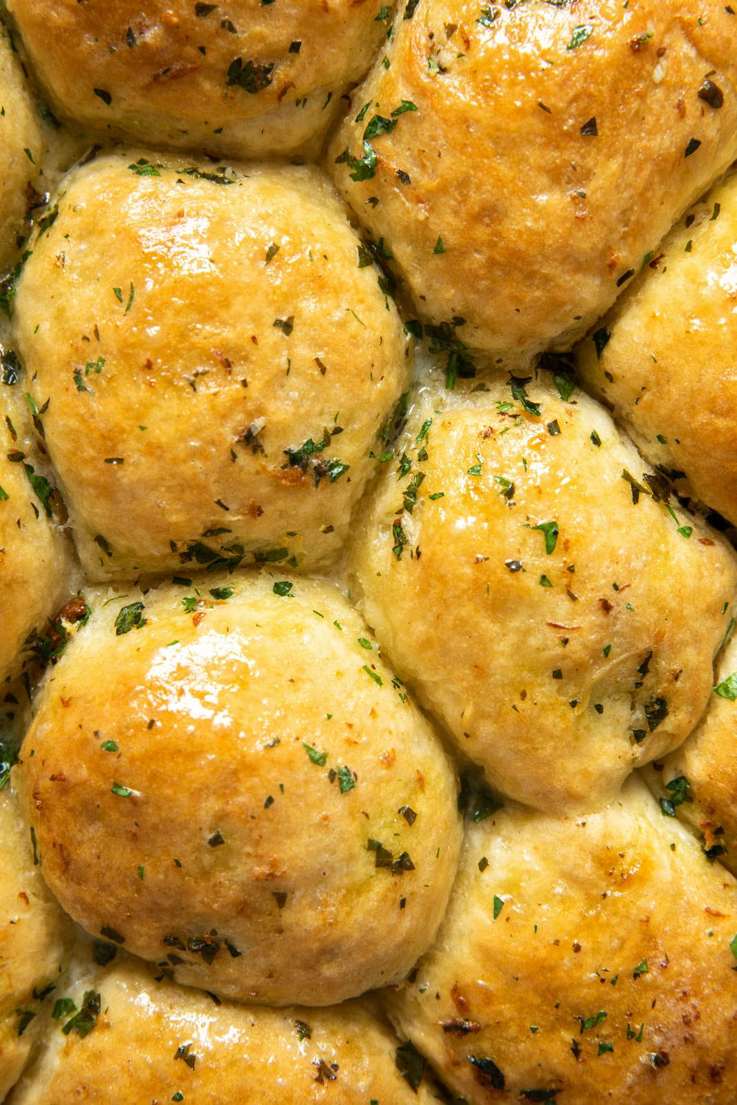 close shot of vegan garlic bread