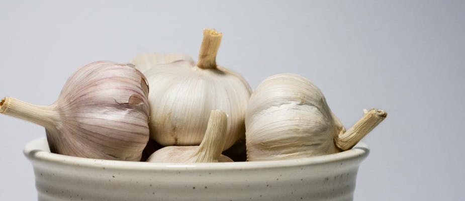 a bowl of garlic bulbs