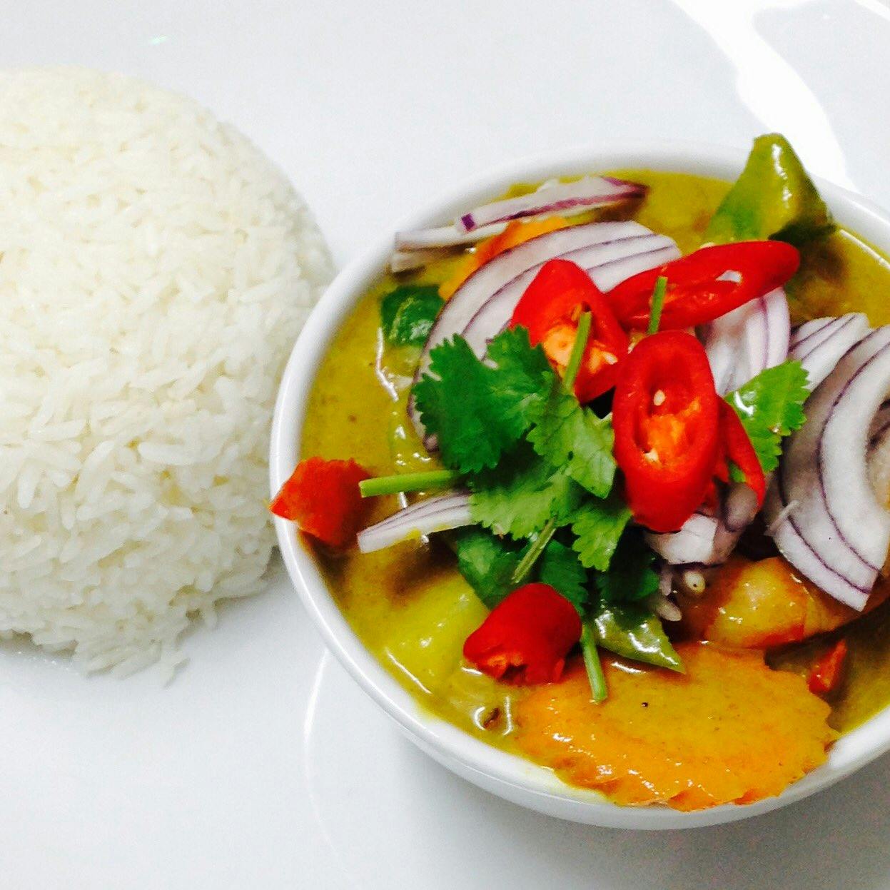 Curry in bowl with rice