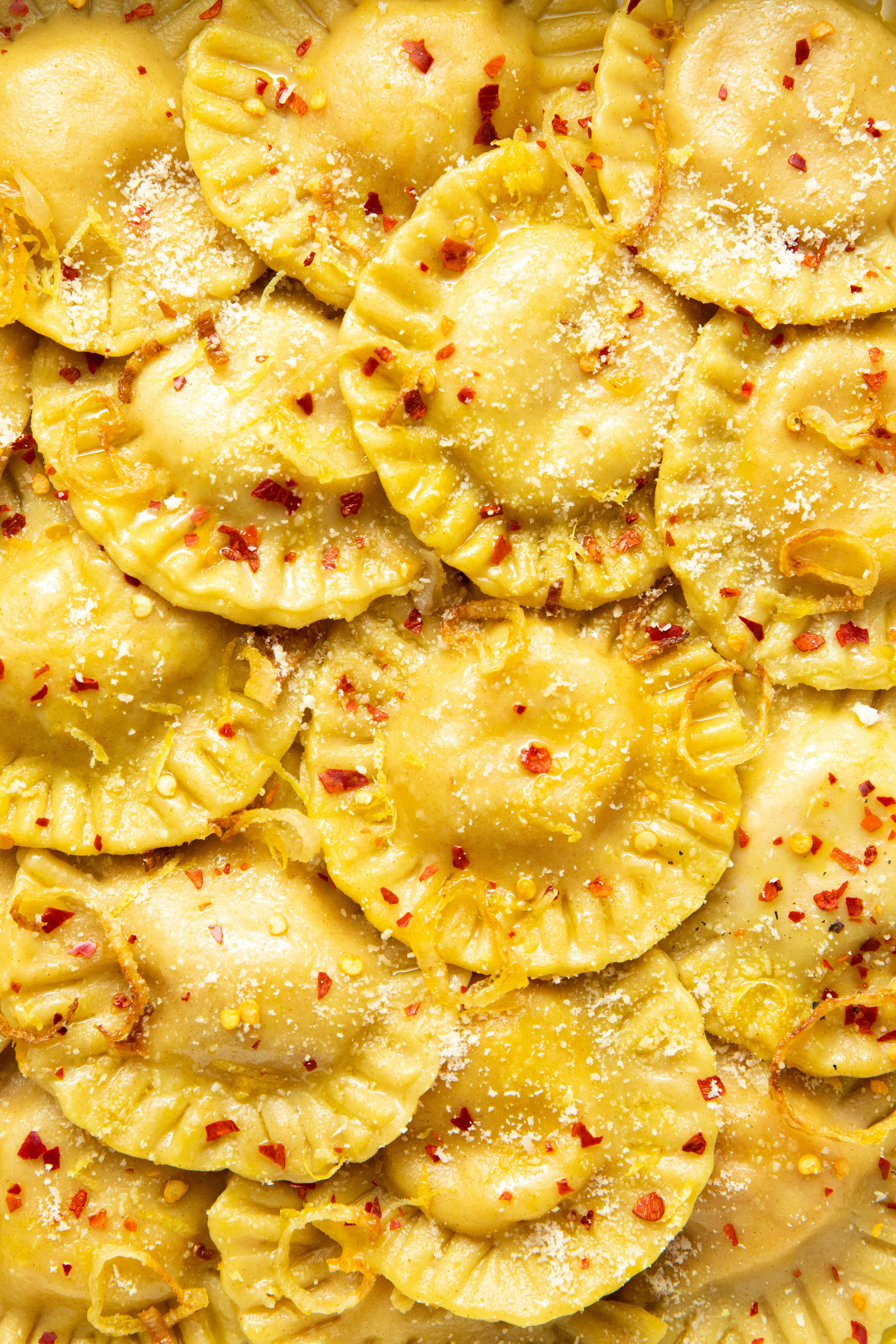 close up shot of ravioli