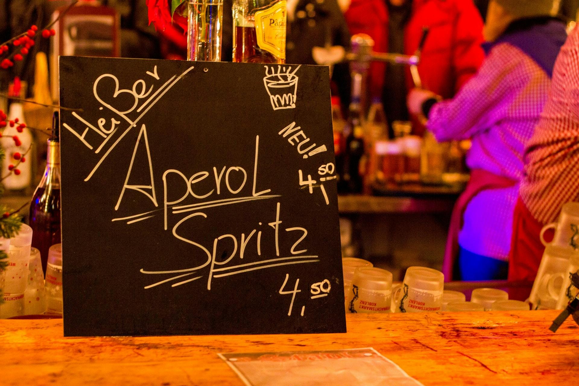 bar with an aperol spritz board